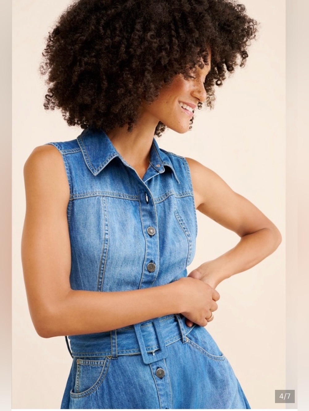 Free People Beau Midi denim asymmetrical tiered dress medium like new - Picture 3 of 16